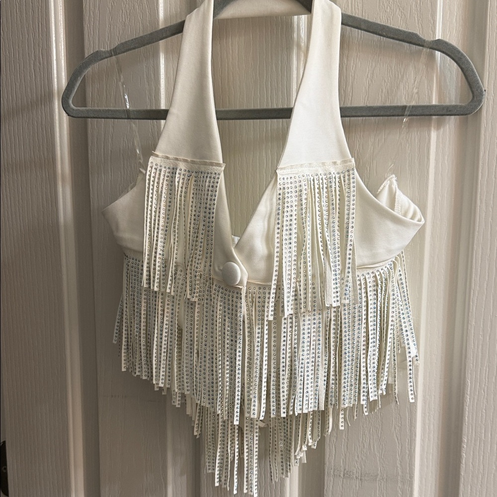 Women rhinestoned white  hater top